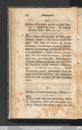 80. Christus ist versucht worden in allen Dingen - Damit Er denen, die versucht werden, helfe. Ebr. IV. 15.
