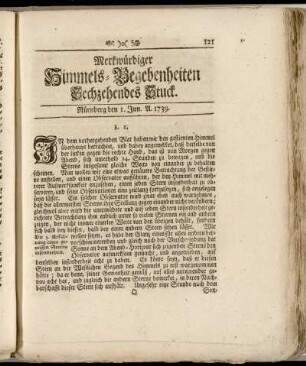 Sechzehendes Stuck... 1. Jun. A. 1739