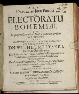 Disputatio Iuris Publici De Electoratu Bohemiae