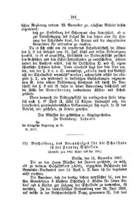 Beischaffung des Brennholzes für die Schulstube in der Provinz Schlesien : [V. Elementarschulwesen]