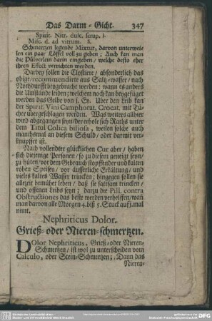Nephriticus Dolor. Grieß- oder Nieren-schmertzen