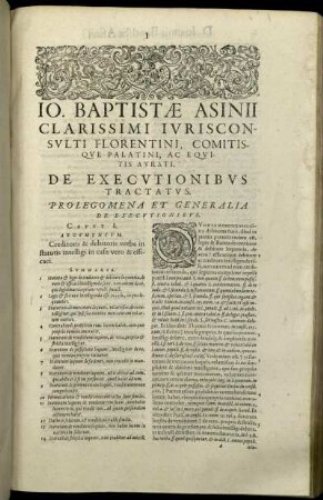 Io. Baptistæ Asinii Clarissimi Iurisconsulti Florentini, Comitisque Palatini, Ac Equitis Aurati.