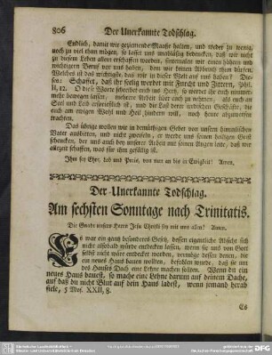 Am sechsten Sonntage nach Trinitatis : Der unerkannte Todschlag