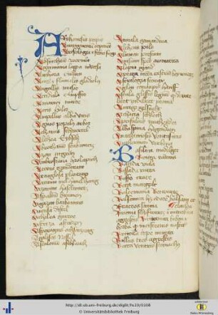 [53va - 55vb] Lateinisch-deutsches alphabetisches Glossar von Heilkräutern.