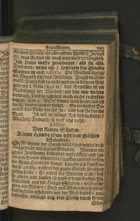 LXXXV. Von kleinen Sünden. Kleine Hunde thun offt den größten Schaden.