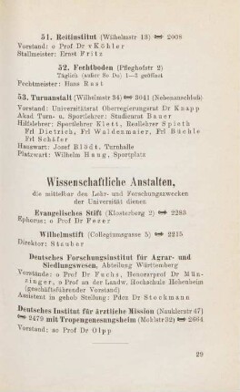 29, Wissenschaftliche Anstalten