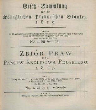 1819: Gesetzsammlung für die Königlichen Preußischen Staaten