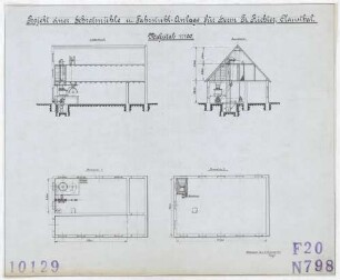 Technische Zeichnung : Projekt einer Schrotmühle und Fahrstuhl-Anlage für Herrn Fr. Richter, Clausthal