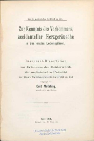 Zur Kenntnis des Vorkommens accidenteller Herzgeräusche in den ersten Lebensjahren