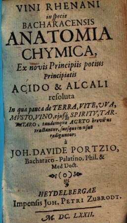 Vini Rhenani in specie Bacharacensis anatomia chymica ...