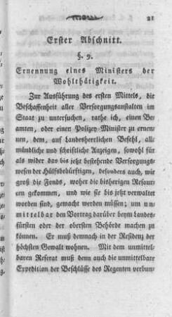 § 9. Ernennung eines Ministers der Wohlthätigkeit.