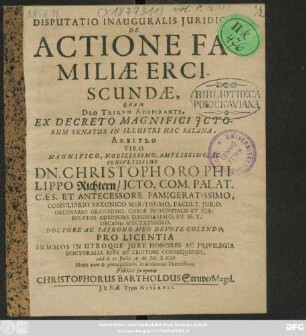 Disputatio Inauguralis Iuridica De Actione Familiae Erciscundae