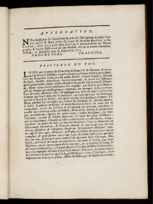 Approbation; Privilege Du Roy.