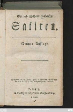 Theil 1: Gottlieb Wilhelm Rabeners Satiren