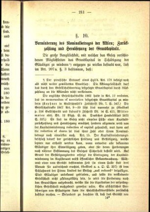 §. 10. Verminderung des Nominalbetrages der Aktien; Zurückzahlung und Herabsetzung des Grundkapitals.