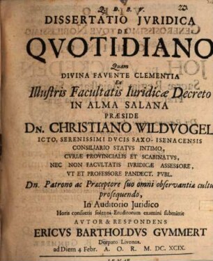 Dissertatio Iuridica De Quotidiano