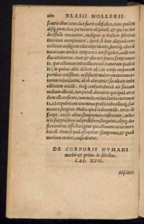 De Corporis Humani morbis et primo de febribus. Cap. XVIII.