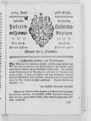 36tes Stück, Ausgabe vom 6. September 1775