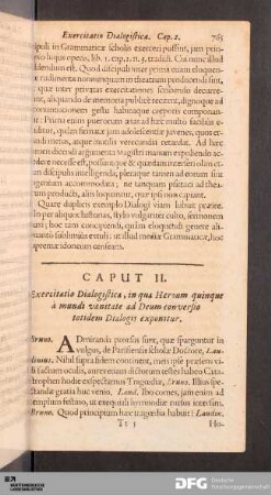 Caput II. Exercitatio Dialogistica, in qua Heroum quinque a mundi vanitate ad Deum conversio totidem Dialogis exponitur