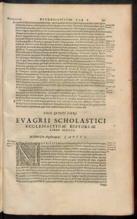Evagrii Scholastici Ecclesiasticae Historiae Liber Sextus.