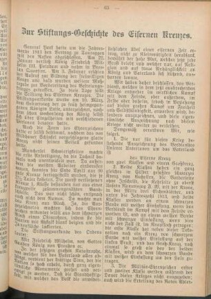 Zur Stiftungs-Geschichte des Eisernen Kreuzes.