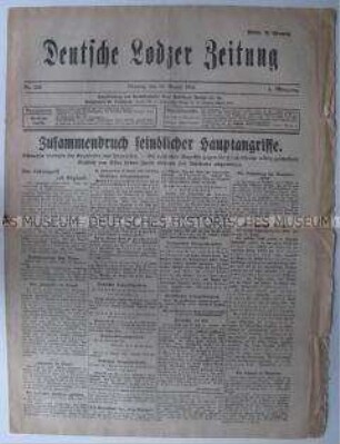 "Deutsche Lodzer Zeitung" mit Kriegsnachrichten und -berichten von verschiedenen Fronten
