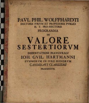 Programma de valore sestertiorum