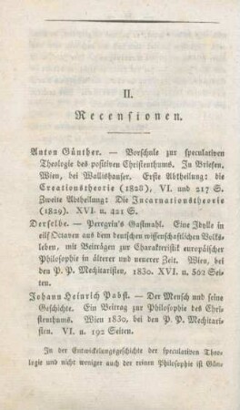 88-119 [Rezension] Günther, Anton, Vorschule zur speculativen Theologie des positiven Christenthums
