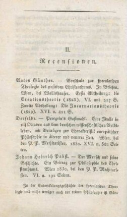 88-119 [Rezension] Günther, Anton, Vorschule zur speculativen Theologie des positiven Christenthums