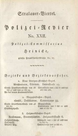 Stralauer-Viertel. Polizei-Revier No. XXII
