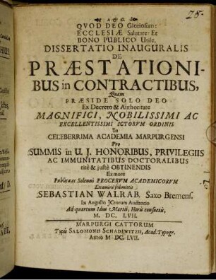 Dissertatio Inauguralis De Praestationibus In Contractibus