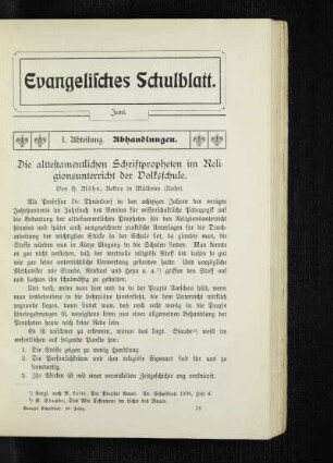 ¬Die¬ alttestamentlichen Schriftpropheten im Religionsunterricht der Volksschule