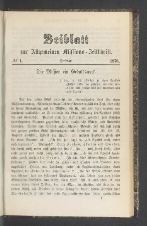 Beiblatt N° 1. Januar. 1876