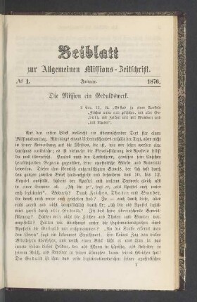 Beiblatt N° 1. Januar. 1876