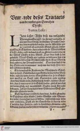 Veur-rede deses Tractaeets van de verborgen Eewicheit Christi