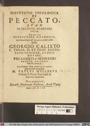 Disputatio Theologica De Peccato