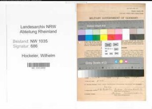 Entnazifizierung Wilhelm Hockeler , geb. 01.05.1906 (Arbeiter)