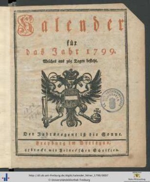 Kalender: ... für das Jahr 1799