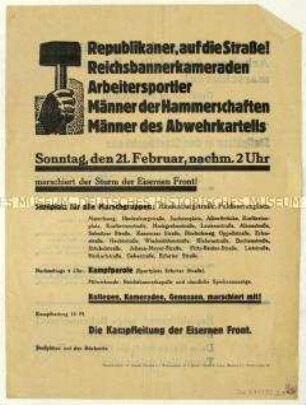 Aufruf zu einer Demonstration der Eisernen Front am 21. Februar 1932 in Dresden