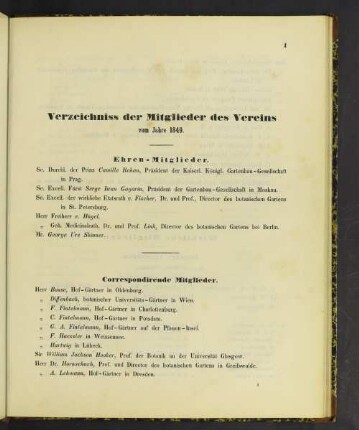 Verzeichniss der Mitglieder des Vereins vom Jahre 1849.
