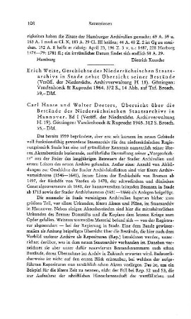Weise, Erich :: Geschichte des Niedersächsischen Staatsarchivs in Stade nebst Übersicht seiner Bestände, (Veröffentlichungen der Niedersächsischen Archivverwaltung, 18) : Göttingen, Vandenhoeck & Ruprecht, 1964