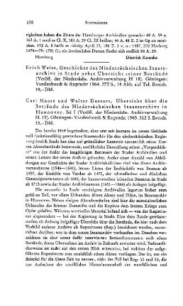Weise, Erich :: Geschichte des Niedersächsischen Staatsarchivs in Stade nebst Übersicht seiner Bestände, (Veröffentlichungen der Niedersächsischen Archivverwaltung, 18) : Göttingen, Vandenhoeck & Ruprecht, 1964