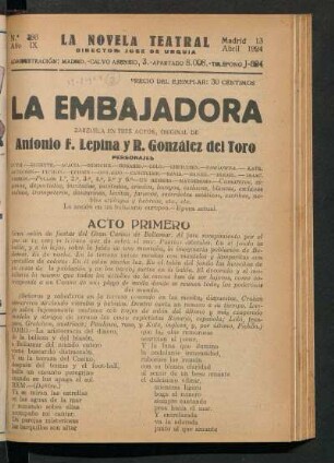 La embajadora : zarzuela en tres actos