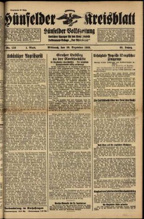 Erste Ausgabe vom Mittwoch, den 20. Dezember 1939.