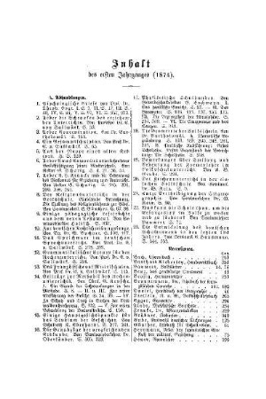 Inhalt des ersten Jahrgangs (1874)