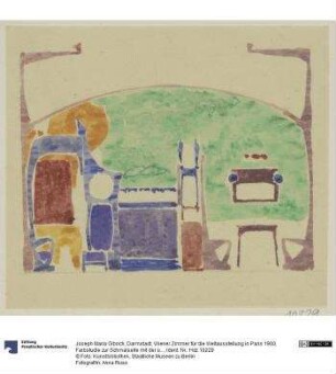 Darmstadt, Wiener Zimmer für die Weltausstellung in Paris 1900, Farbstudie zur Schmalseite mit der überwölbten Nische