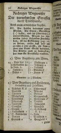 Richtiger Wegweiser Der vornehmsten Strassen durch Teutschland, Nebst einem ordentlichen Register.