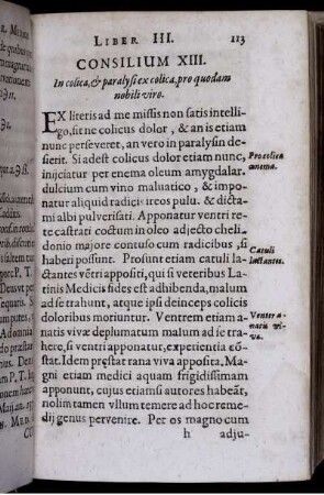 Consilium XIII. In colica & paralysi ex colica pro quodam nobili viro
