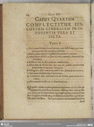 Caput Quartum Complecitur Discursum Generalem De Impotentia Vera Et Ficta