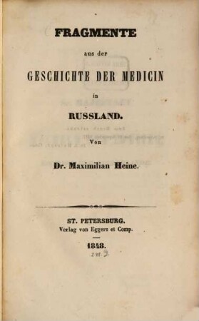 Fragmente aus der Geschichte der Medicin in Russland